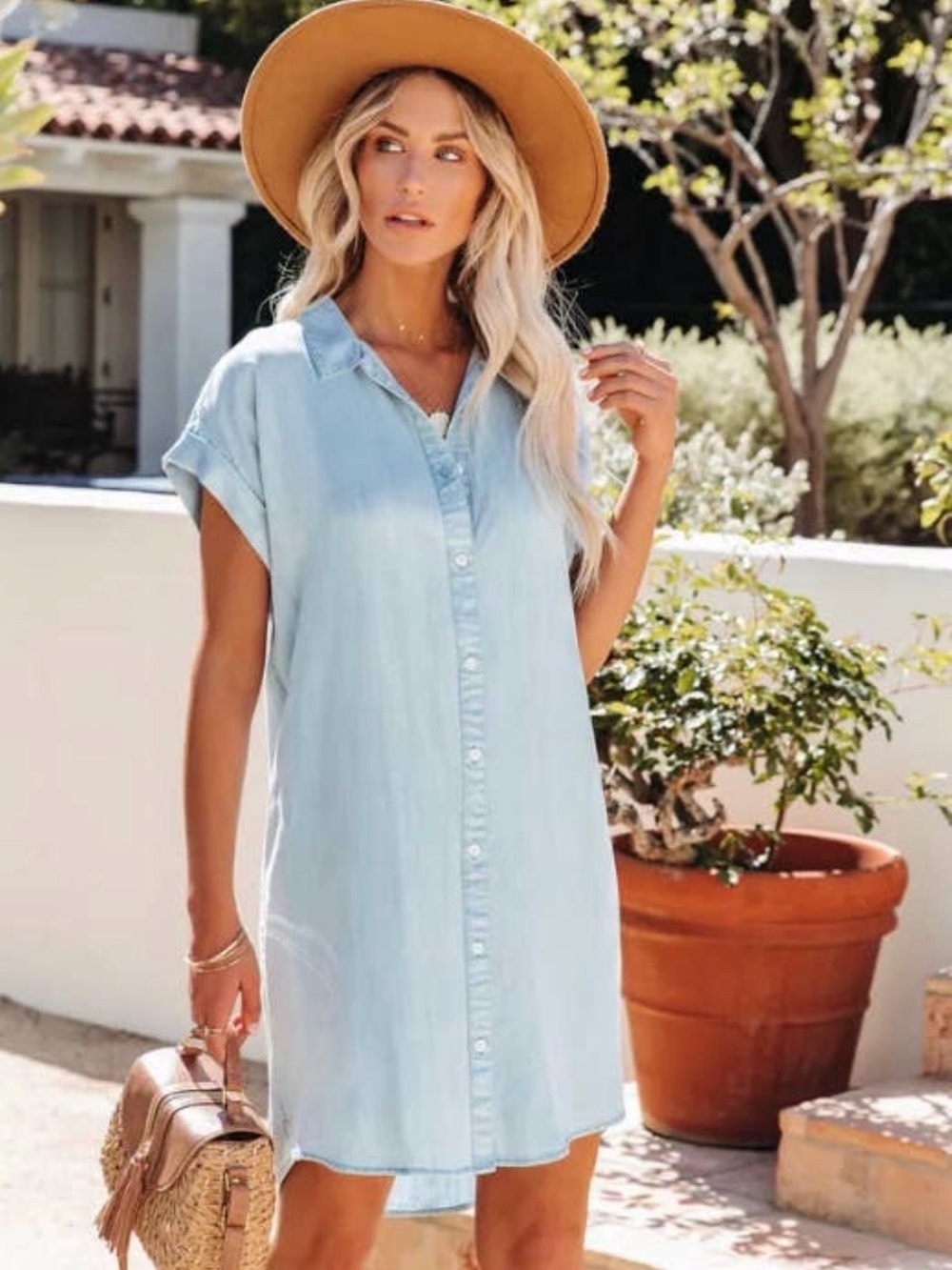 Casual Light Blue Midi Shirt Dress - Relaxed Summer Shift - Picture 2 of 2